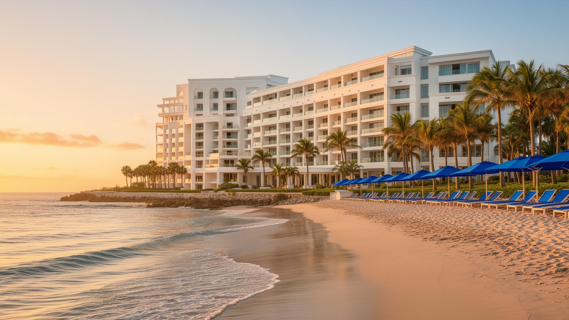 Resort beachfront at golden hour